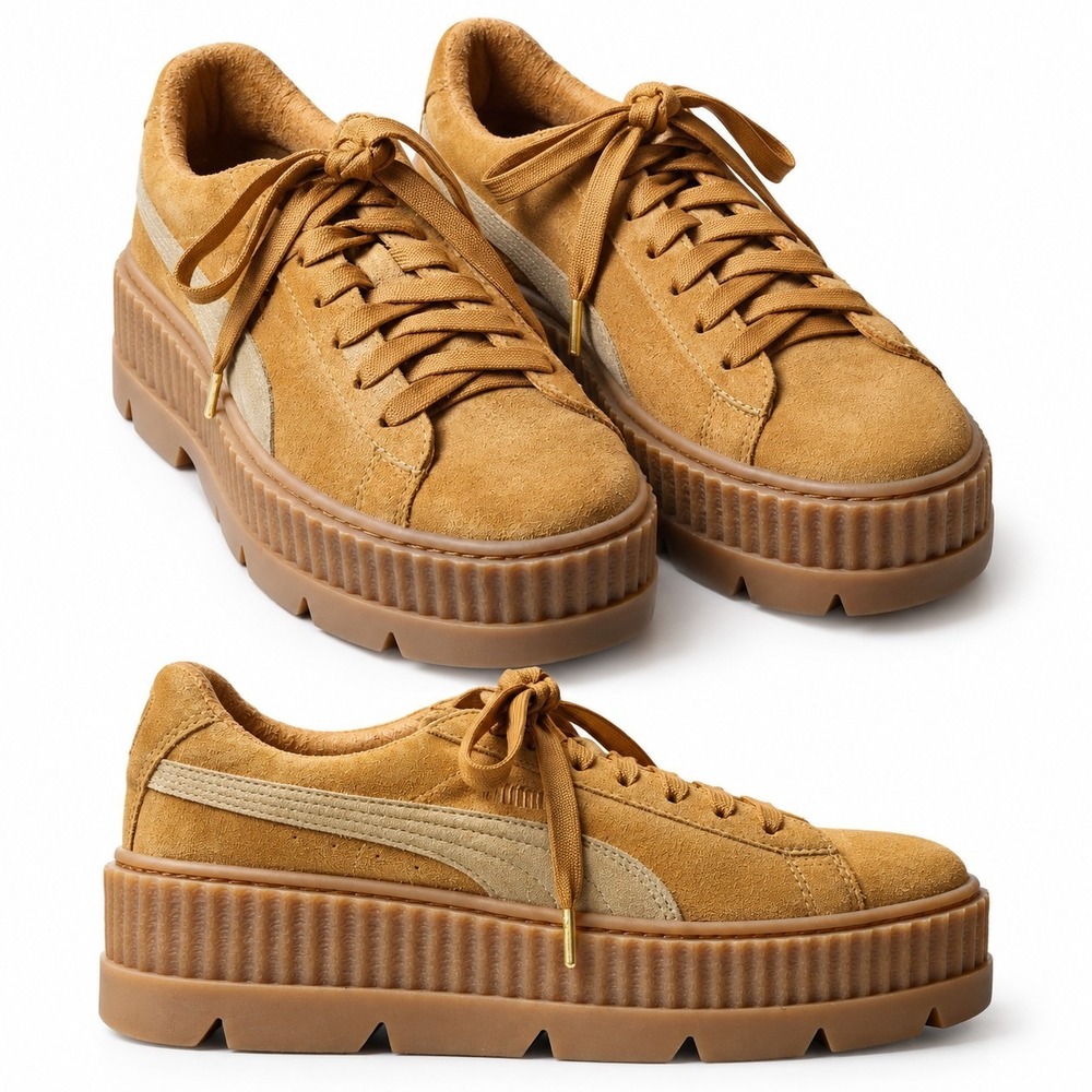 PUMA x Fenty Cleated Creeper Suede Sneakers Sz 9.5 Golden Brown Platform Sole